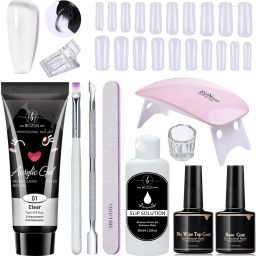 Acrylic Poly Nail Gel Nail Extension Set with Top Coat, Base Coat & UV (Clear)-44