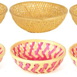 RO. 6" PINK & BEIGE BASKET FOR DAILY USE , GIFTING , DECORATION ( PACK OF 6) Bamboo Fruit & Vegetable Basket-image-44