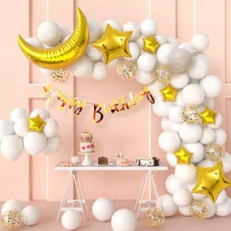 79pcs White Gold Star Moon Birthday Balloons & Banner Set-image-75
