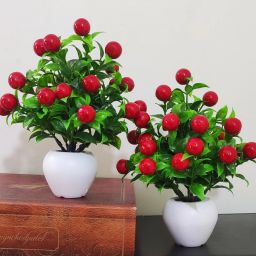 Set of 2 Red Cherry Table Flower top for home shop office decoration gift Artificial Plant with Pot-image-55