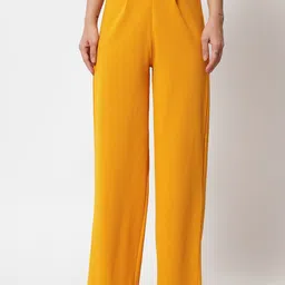 kotty Women Regular Fit Yellow Viscose Rayon Trousers-picture-42