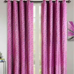 Purple Polyester Geometric 9 Ft Blackout Eyelet 2 Door Curtains By Deco Window-picture-9