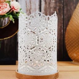 hosley White Finish Metal Tealight Candle Holder with Pack of 2 Free Tealights-picture-46