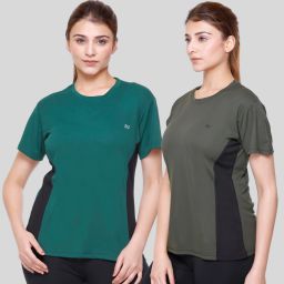 Pack of 2 Women Colorblock Round Neck Polyester Multicolor T-Shirt-image-120