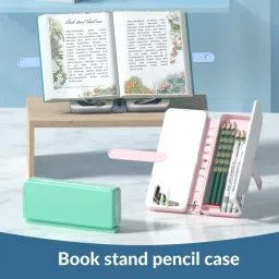 2in1 Multifunction Pen, Pencil Case Adjustable Reading Bracket with Writing Pad Plain Art Plastic Pencil Box-picture-2