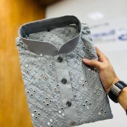 Men Embroidered, Embellished Pure Cotton Straight Kurta-image-67