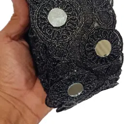 Exquisite Mirror Lace Border for Dupattas and Dresses - Featuring 10mm Round Mirrors and Gota Patti Embellishments - 9 Meter Pack Lace Reel-image-45