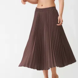 Women Solid Pleated Brown Skirt-image-31