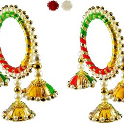 Bracelet 2 CHUDA -3 TOPI DESIGN Kundan, Mauli Thread Rakhi, Lumba, Chawal Roli Pack, Greeting Card Set-12