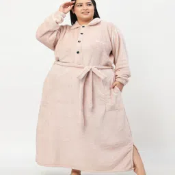 klotthe Pink Solid Woolen Women Bath Robe With Belt (3XL)-picture-27