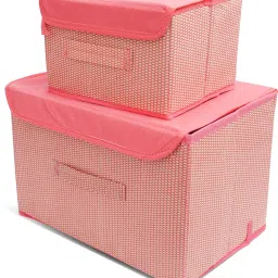 Foldable Drawer Rectangular Storage Basket with Lid & Handle Closet Organizer Storage Box-0