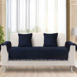 saral home Blue Striped Polyester 2 Seater Sofa Cover (Pack of 5)-picture-37