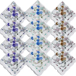 Gopika 325 100% Cotton Women’s White - Artistic Flower Patterns ["White"] Handkerchief-image-3