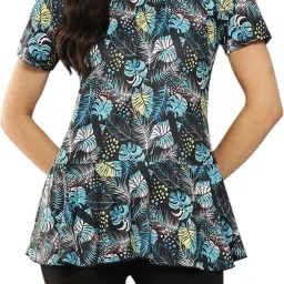Aarika Womens Sports Wear Turqouise-Black Colour Printed Leaf Print Swim Suit Printed Women Swim-dress Light Blue Swimsuit-image-6