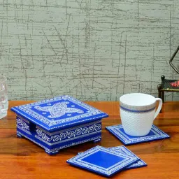 craft tree Elora Handpainted Blue & White MDF (Set of 6) Table Coaster with Stand-picture-6