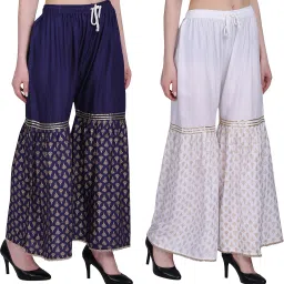 Pack of 2 Women Flared Multicolor Viscose Rayon Trousers-image-42