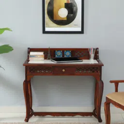 mudramark from pepperfry Petunia Sheesham Wood Writing Table In Honey Oak Finish With Porcelain Top-picture-22