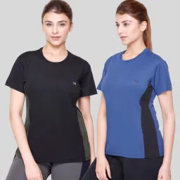 Pack of 2 Women Colorblock Round Neck Polyester Multicolor T-Shirt-image-48