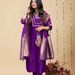 Fashion Embroidered Kurta, Salwar & Dupatta Set-image-68