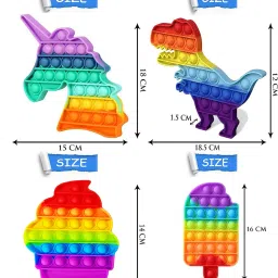 aseenaa Pop It Fidget Toys | Unicorn, Dinasour, Cup Ice Cream And Ice Cream Rainbow Combo | Pack Of 4 | Pop Its Toy Set | Popits Stress Relief Rainbow | Poppit Silicone Gadgets | Push Pop Bubble Fidget Gift For Kids | Colour - Multi image 3