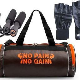 DUFFEL leather GYM BAG WITH gym gloves with skipping rope combo Fitness Accessory Kit Kit-image-25