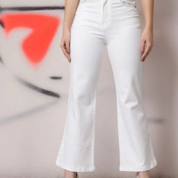 Women Flared High Rise White Jeans-image-69
