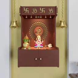 homscape Om Chakra Brown Mdf Wood Temples With Inbuilt Focus Light Spacious Shelf-picture-38