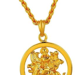 Maa Durga Sherawali Spiritual Religious Pendant with Gold Chain Gold-plated Beads Alloy, Brass Pendant-image-62