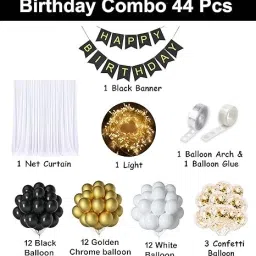 party midlinkerz Net Happy Birthday Decoration kit Combo - 71 Pcs with Led Light and Net Curtain image 2
