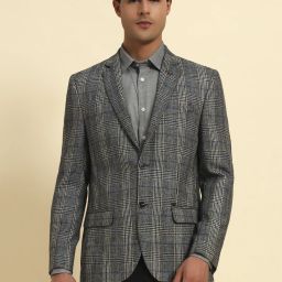 Men Checkered Single Breasted Formal Blazer-image-81