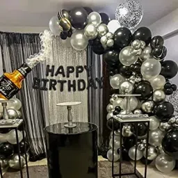 Solid Black and White Happy Birthday Decoration Kit with Champagne Bottle Balloon-image-18