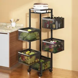 Portable Storage Rack Square Basket Organizer, 5 Layer Iron Kitchen Trolley-image-32