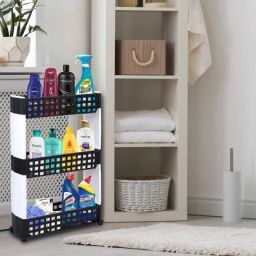 3 Layer | Black & White | SLIM Classic Luxe- Smart Storage Organizer – Multipurpose & Easy-To-Move Slide Out Shelf Rack Trolley (Plastic) With Wheels for Kitchen | Bedroom | Bathroom | Home | Pantry | Washing & Utility Area Plastic Kitchen Trolley Plastic Kitchen Trolley-4