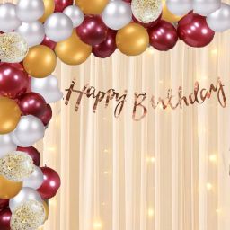 Solid White Net Happy Birthday Decoration kit set Combo for Kids & Adults Balloon-14