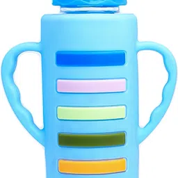 Glass Feeding Bottle with Handle Silicon Cover for Baby - Blue (240ml) - 240 ml-image-43