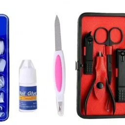 Artificial Fake Nail Wihte With Glue & Nail Filler\ blocked Nails Filler And Red manicure Kit 7 in 1-9