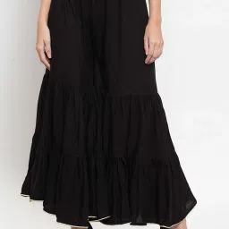 Women Flared Black Viscose Rayon Trousers-image-85