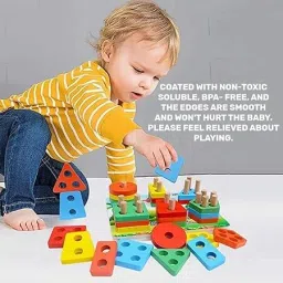 niyanetail Geometric Stacker Shape Sorter Blocks, Learning Column Puzzle Stacking Toy image 5