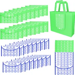 Pack of 48 Smile Foldable Shopping Bags For Women | Green & White Blue-image-78