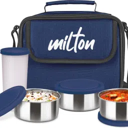 New Steel Combi Lunch Box, 3 Containers and 1 Tumbler with Jacket, Blue 3 Containers Lunch Box-0