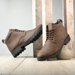 Men Beige suede Casual Outdor Lace-Up Boots || Synthetic Leather Boots for men Boots For Men-image-2