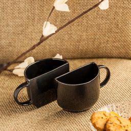 Pack of 2 Ceramic "Handcrafted" Half Ceramic Coffee Mug Cup Tea Cups | Coffee Mugs Set, Set of 2-image-2