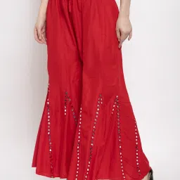 Women Flared Red Viscose Rayon Trousers-image-7