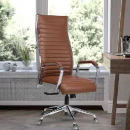 Global Leatherette High Back Office Chair in Tan Colour By Ardas Interior Leatherette Office Adjustable Arm Chair-image-49