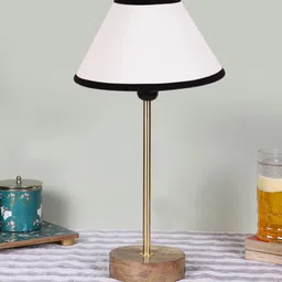 Devansh White & Black Frustum Wooden Base Table Lamp-13
