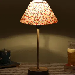 Devansh White & Pink Printed Frustum Wooden Contemporary Table Lamp-25