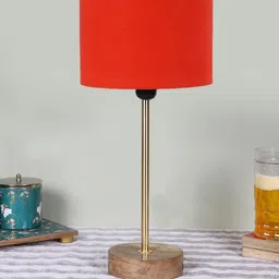 Devansh Orange Cylinder Shaped Wooden Contemporary Table Lamp-image-58