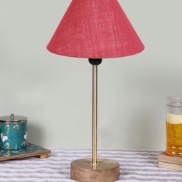 Devansh Pink & Gold-Toned Textured Frustum Wooden Contemporary Table Lamp-9