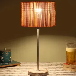 Devansh Beige & Brown Textured Cylinder Wooden Contemporary Table Lamp-image-98