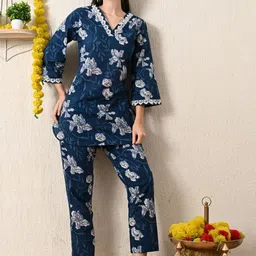 AVYCO Printed V-Neck Three Quarter Sleeve Pure Cotton Tunic & Trouser-31
